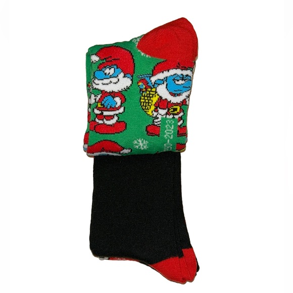 The Smurfs Crew Socks 3 Pair Men 6-13 Green Red Christmas Holiday Papa Smurfette - Picture 7 of 11